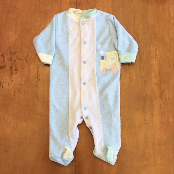 Vintage Little Me Pastel Pastel Terry Train Sleeper Footie Pajamas Size 6 Months - Picture 2 of 5